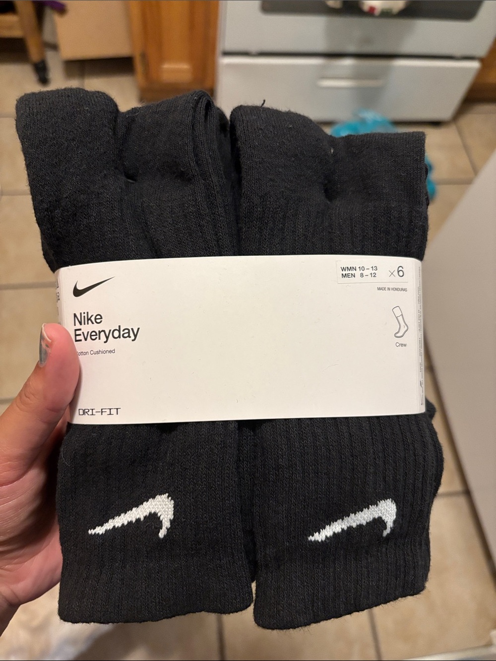 Nike Black Crew Athletic Socks with White Swoosh - 6 Pack